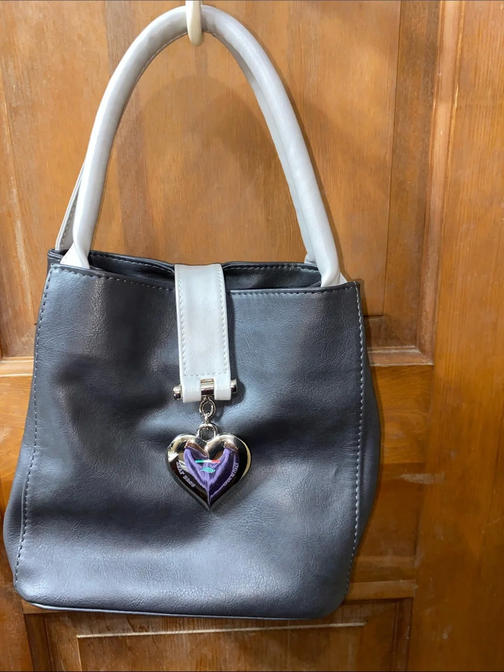 Leaf Bags Shades of Gray Italian Leather Satchel Purse Crossbody Heart Charm